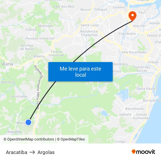Aracatiba to Argolas map