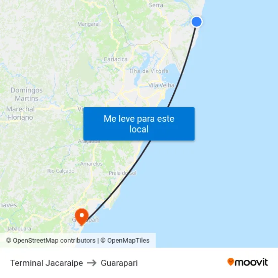 Terminal Jacaraipe to Guarapari map