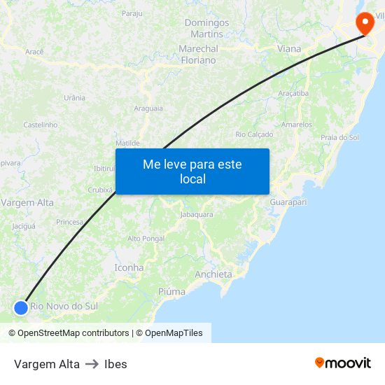 Vargem Alta to Ibes map