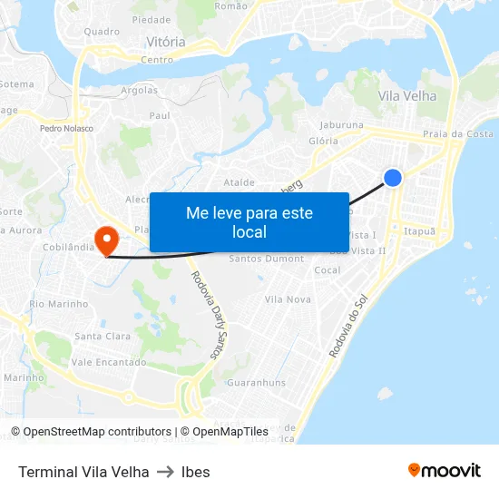 Terminal Vila Velha to Ibes map