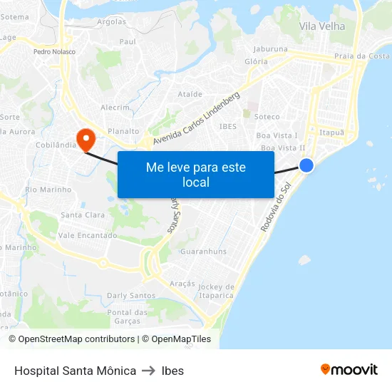Hospital Santa Mônica to Ibes map