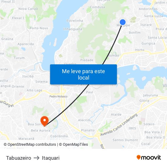 Tabuazeiro to Itaquari map