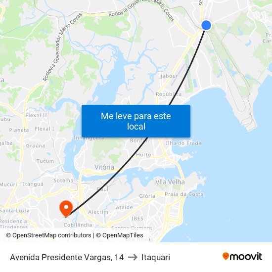 Avenida Presidente Vargas, 14 to Itaquari map