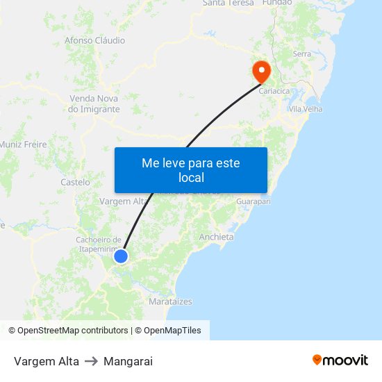 Vargem Alta to Mangarai map