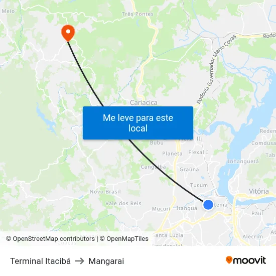 Terminal Itacibá to Mangarai map