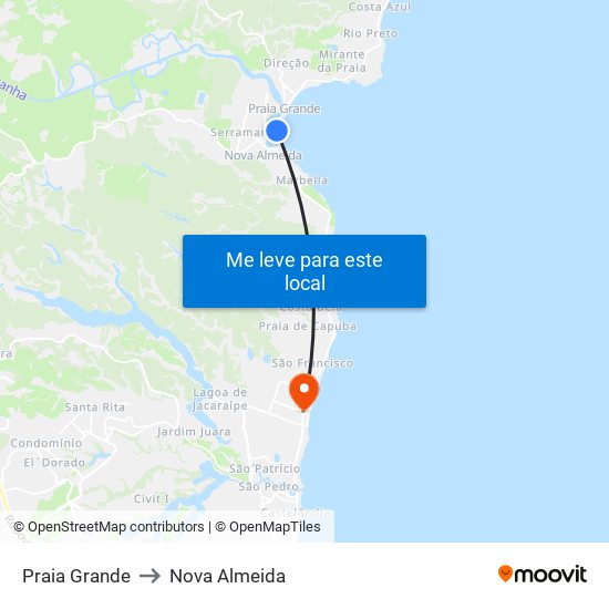 Praia Grande to Nova Almeida map