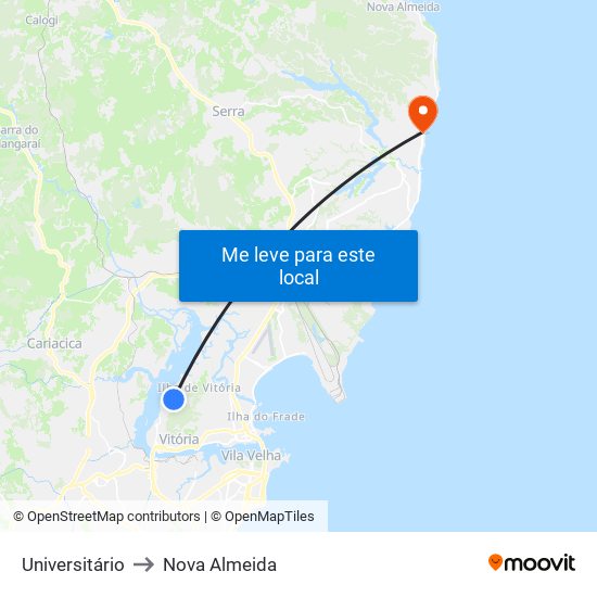 Universitário to Nova Almeida map