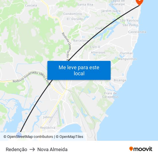 Redenção to Nova Almeida map