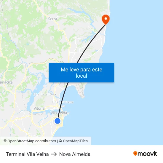 Terminal Vila Velha to Nova Almeida map