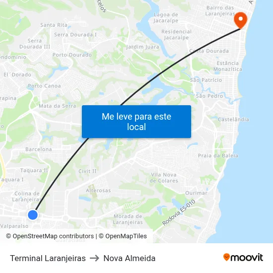 Terminal Laranjeiras to Nova Almeida map