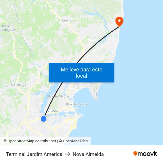Terminal Jardim América to Nova Almeida map