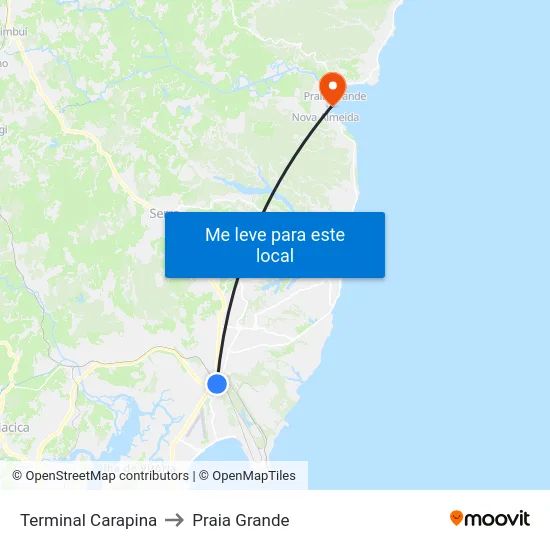Terminal Carapina to Praia Grande map