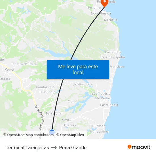 Terminal Laranjeiras to Praia Grande map