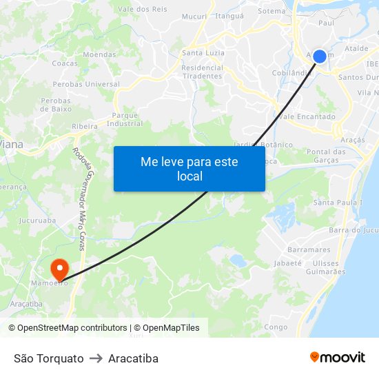 São Torquato to Aracatiba map