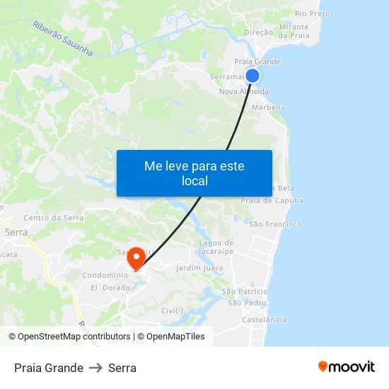 Praia Grande to Serra map