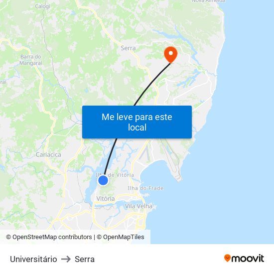 Universitário to Serra map