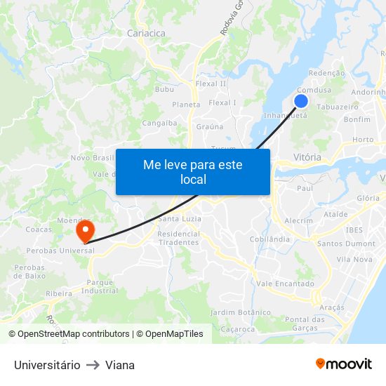 Universitário to Viana map