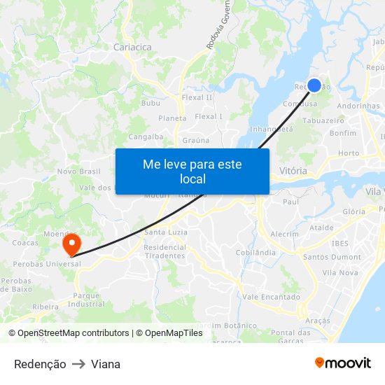 Redenção to Viana map