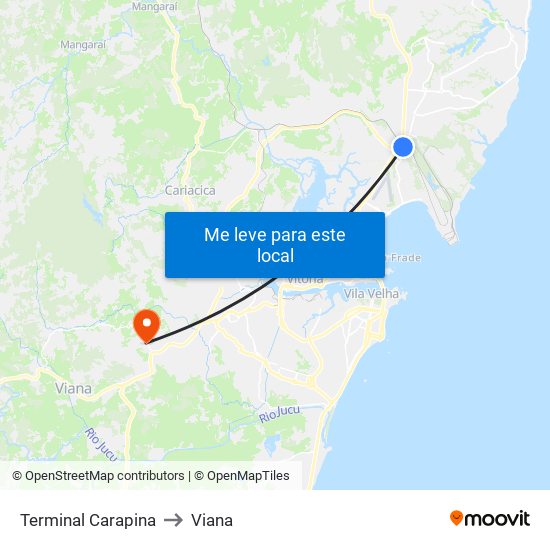 Terminal Carapina to Viana map