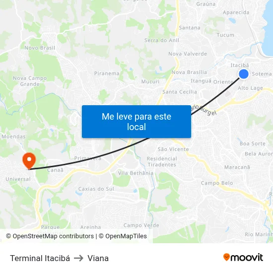 Terminal Itacibá to Viana map
