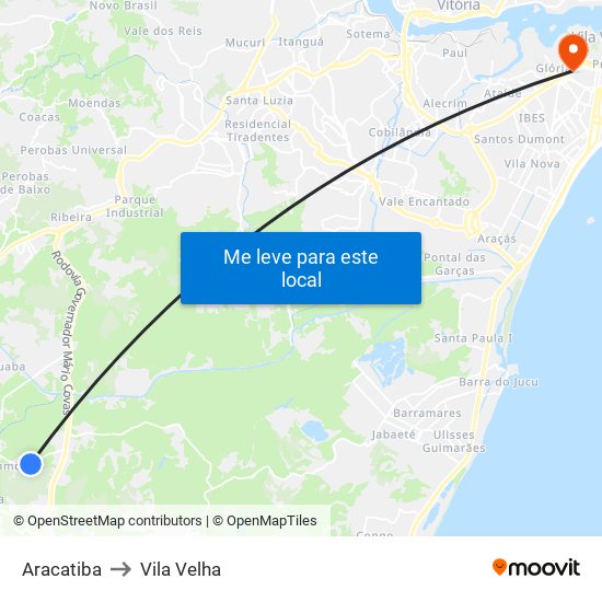 Aracatiba to Vila Velha map