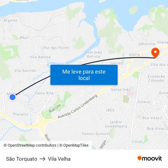 São Torquato to Vila Velha map
