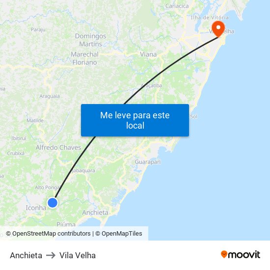 Anchieta to Vila Velha map