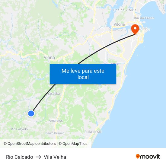 Rio Calcado to Vila Velha map