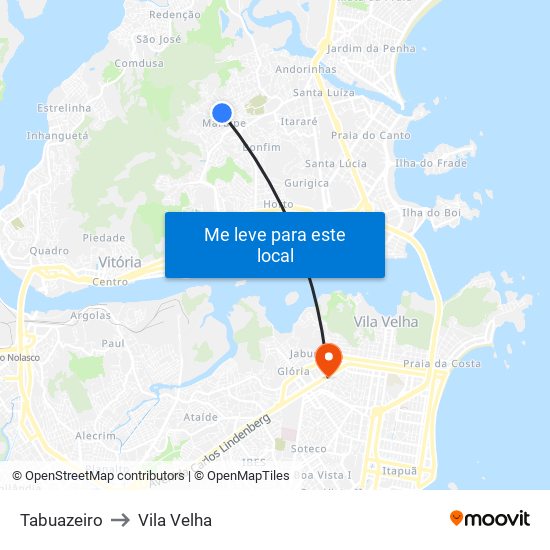 Tabuazeiro to Vila Velha map