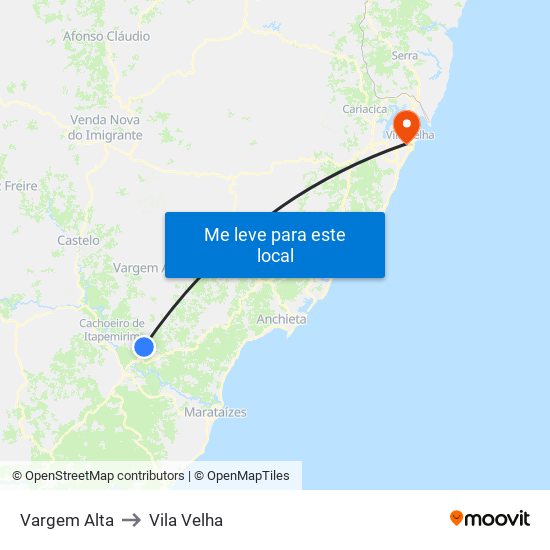Vargem Alta to Vila Velha map