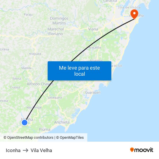 Iconha to Vila Velha map