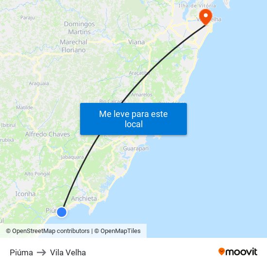 Piúma to Vila Velha map