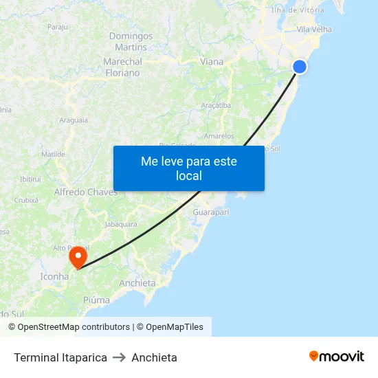 Terminal Itaparica to Anchieta map