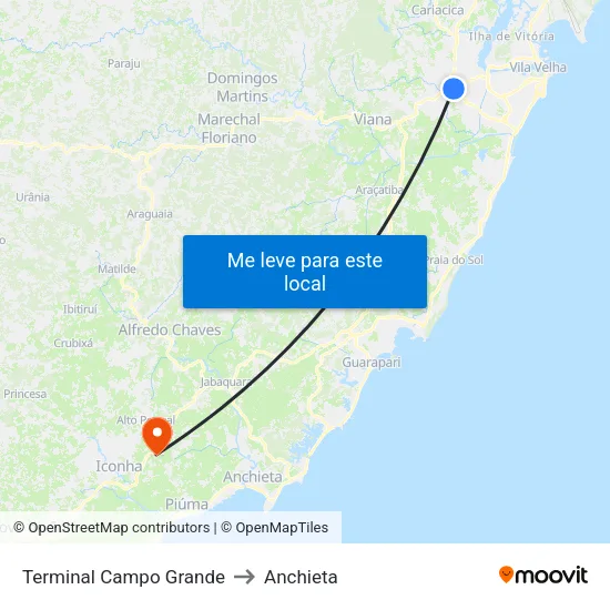 Terminal Campo Grande to Anchieta map