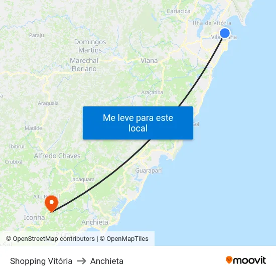 Shopping Vitória to Anchieta map