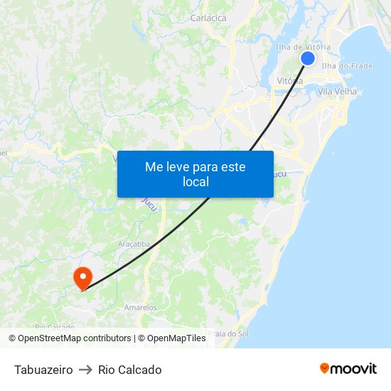 Tabuazeiro to Rio Calcado map