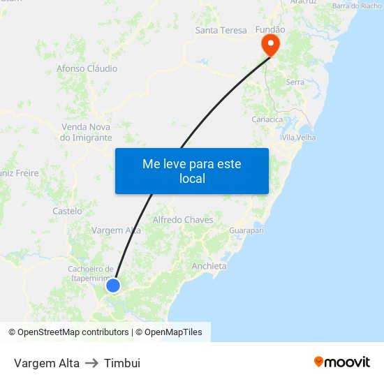 Vargem Alta to Timbui map