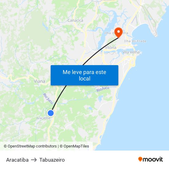 Aracatiba to Tabuazeiro map