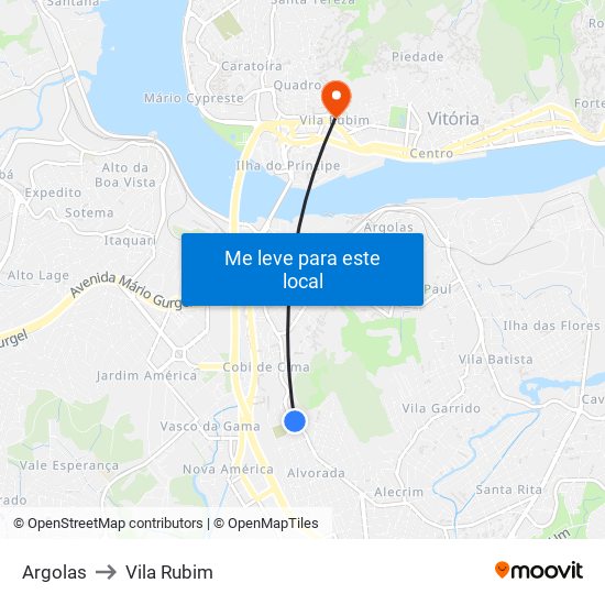 Argolas to Vila Rubim map