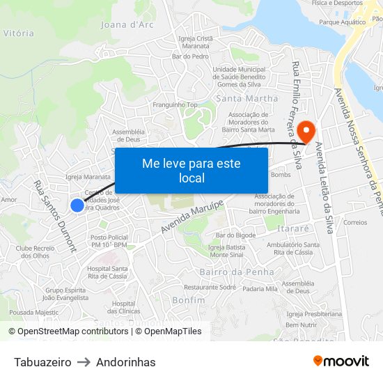 Tabuazeiro to Andorinhas map