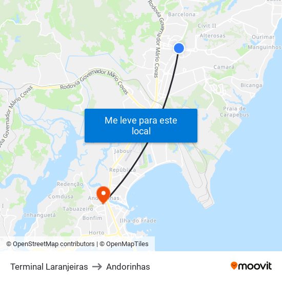 Terminal Laranjeiras to Andorinhas map