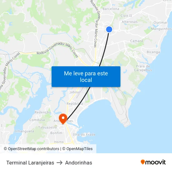 Terminal Laranjeiras to Andorinhas map