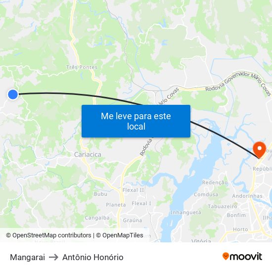 Mangarai to Antônio Honório map