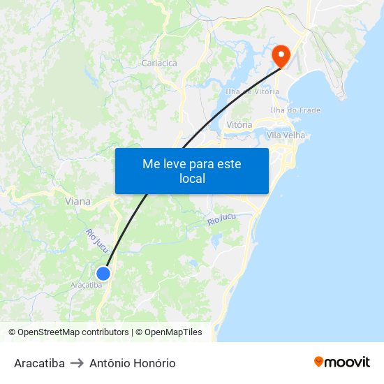 Aracatiba to Antônio Honório map