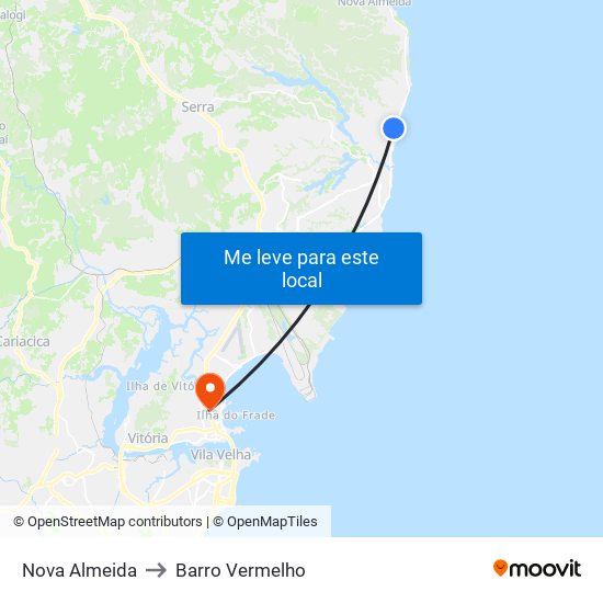 Nova Almeida to Barro Vermelho map