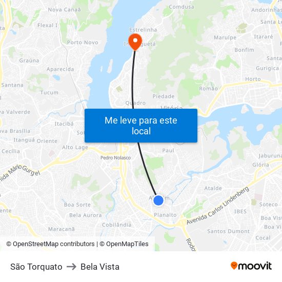 São Torquato to Bela Vista map