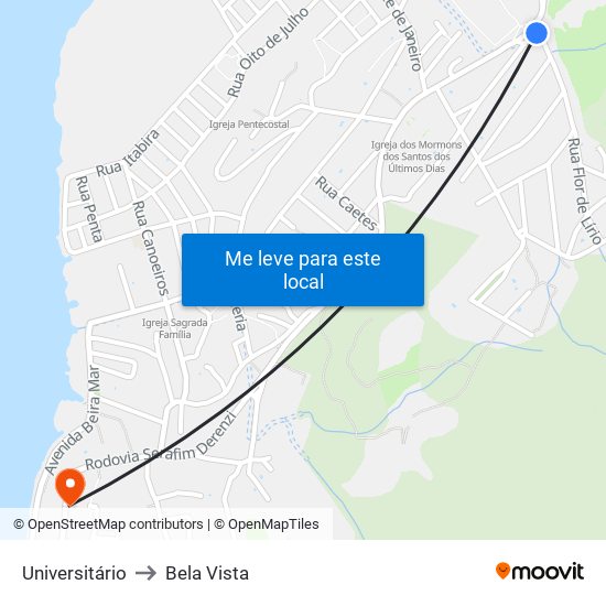Universitário to Bela Vista map