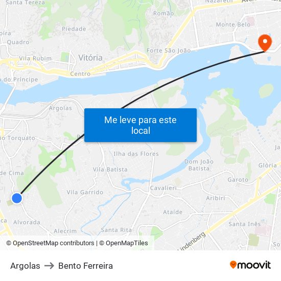 Argolas to Bento Ferreira map