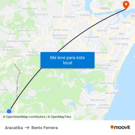 Aracatiba to Bento Ferreira map