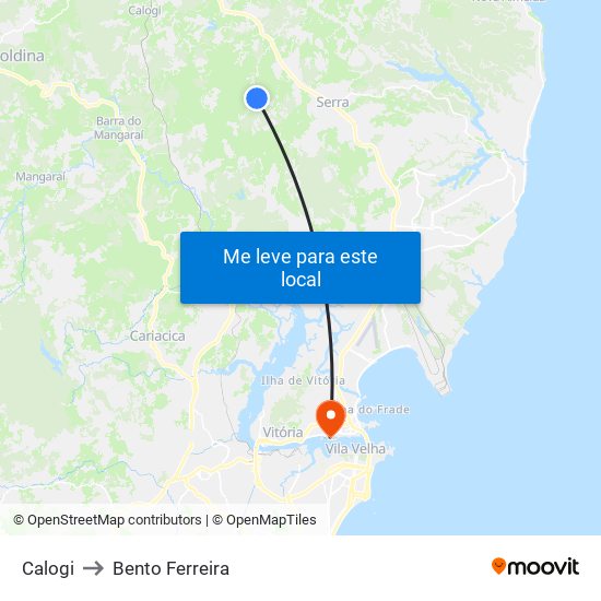 Calogi to Bento Ferreira map